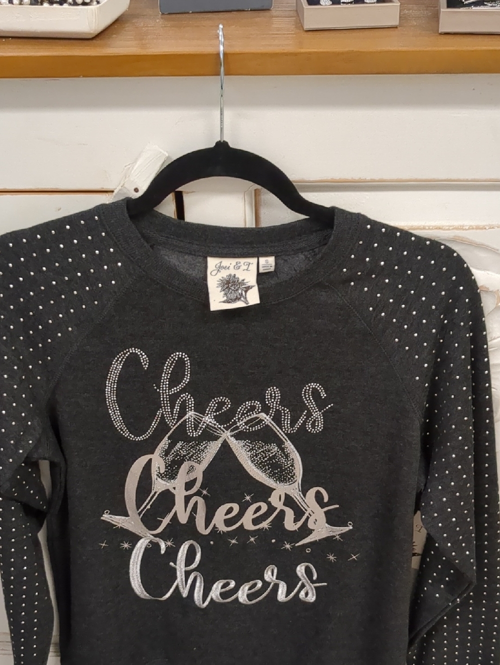 Dark Gray 'Cheers' Rhinestone Women's Crewneck Sweater